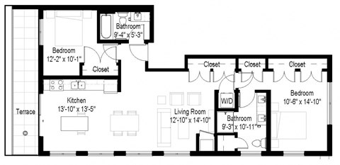 2 BR C Floor Plan at Gateway Northeast, Minneapolis, 55418